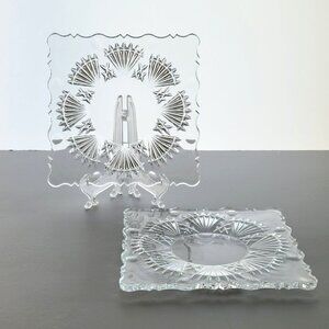 Godinger Freedom Crystal Square Salad Plate Set of 2, Vertical & Fan Cut, Czech